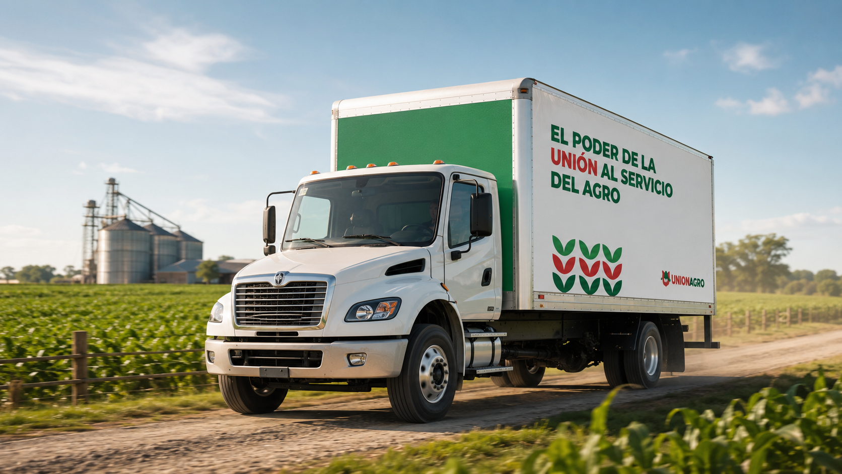 Flota de transporte de UniónAgro entregando productos a finca